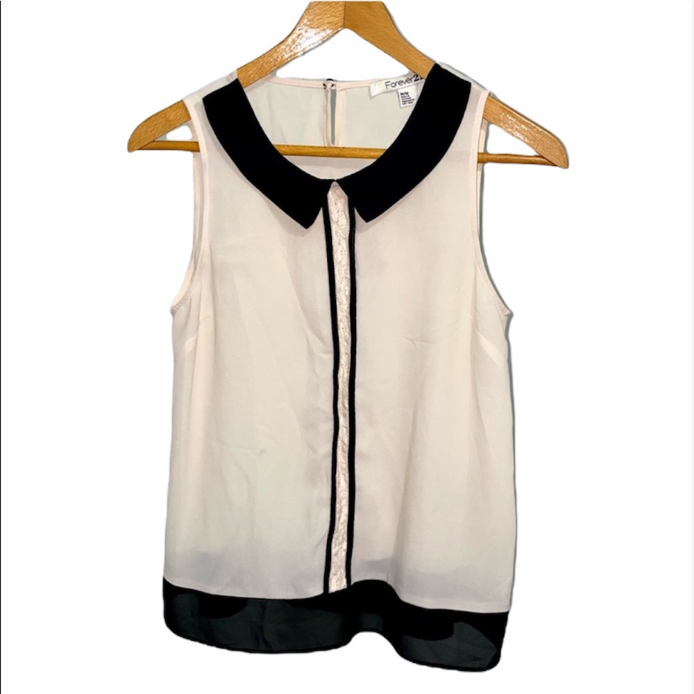 Peter pan collar top medium black tan cream